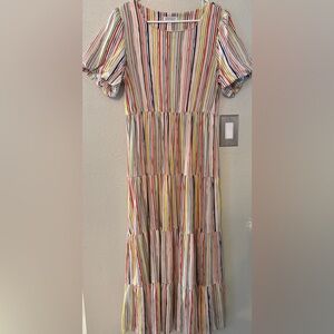 Sweet Salt Striped Tiered Midi Dress in Multi-Color